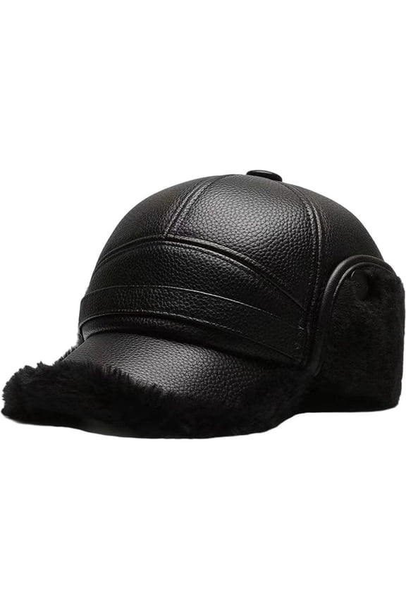 Mens Ear Protection Cap PU Leather Thermal Baseball Hat Winter Warm Baseball Sports Cap With Ear Flaps For Grandpa Senior Men