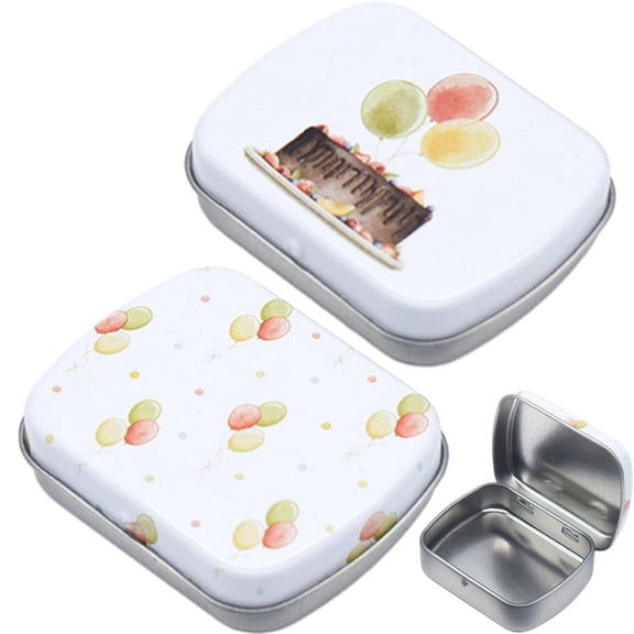 vlrwzc Metal Portable Storage Box 2Pcs/Set Mini Rectangle Empty Box Metal Tins with Hinged Lids Cute Storage Containers for Pill Candy Coin