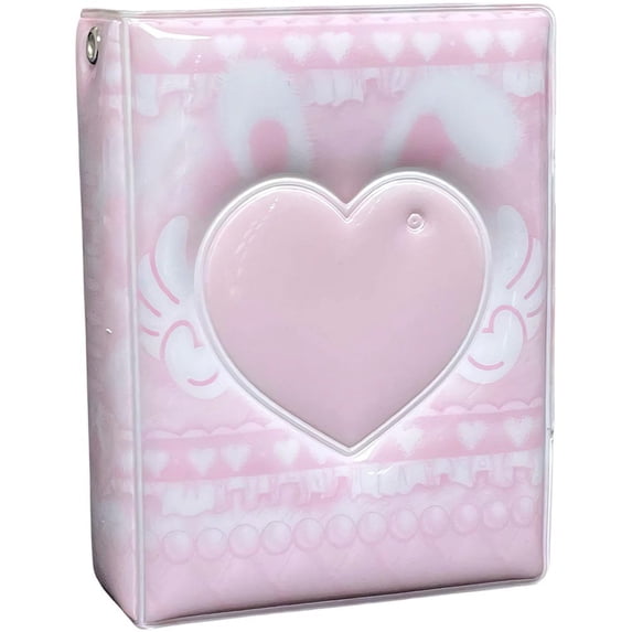vlrwzc Mini Photocard Binder, Heart Hollow Portable Photos Card Book, Cute Pink Angel Bunny Style Card Holder Collectible Album for Fans