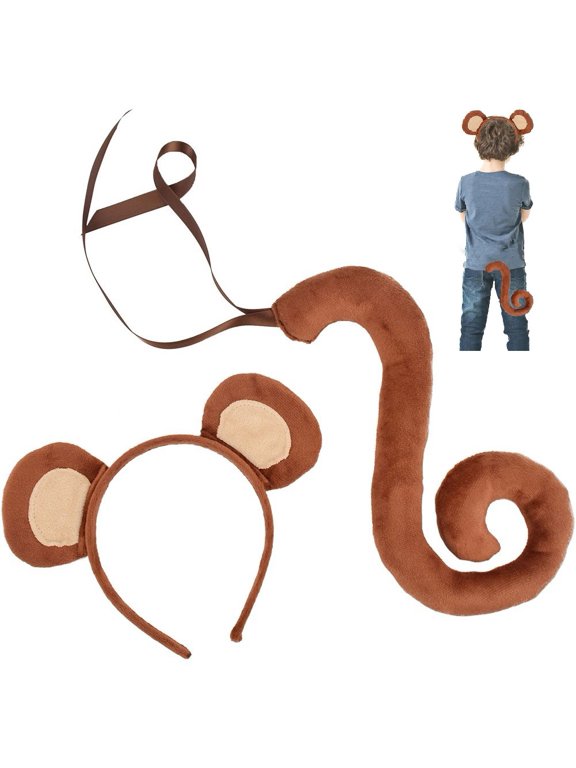 Monkey Ears And Tail Long Tail Funny Gifts Plush Ears Hair Clip For Christmas Party