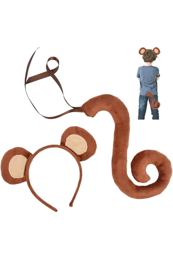 Monkey Ears And Tail Long Tail Funny Gifts Plush Ears Hair Clip For Christmas Party
