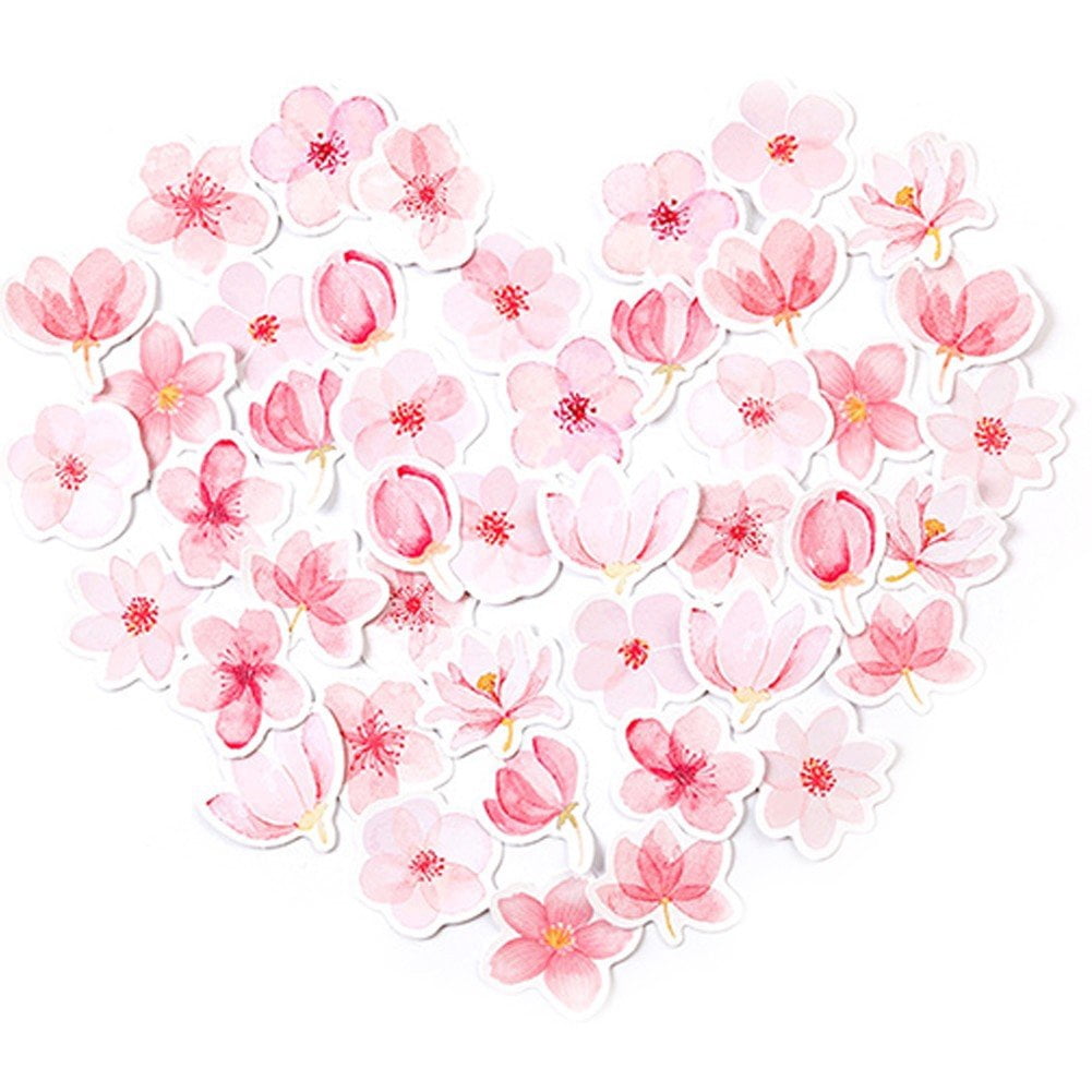vlrwzc Pink Cherry Blossom Sticker 45pcs Scrapbook Flower Sticker Decal ...