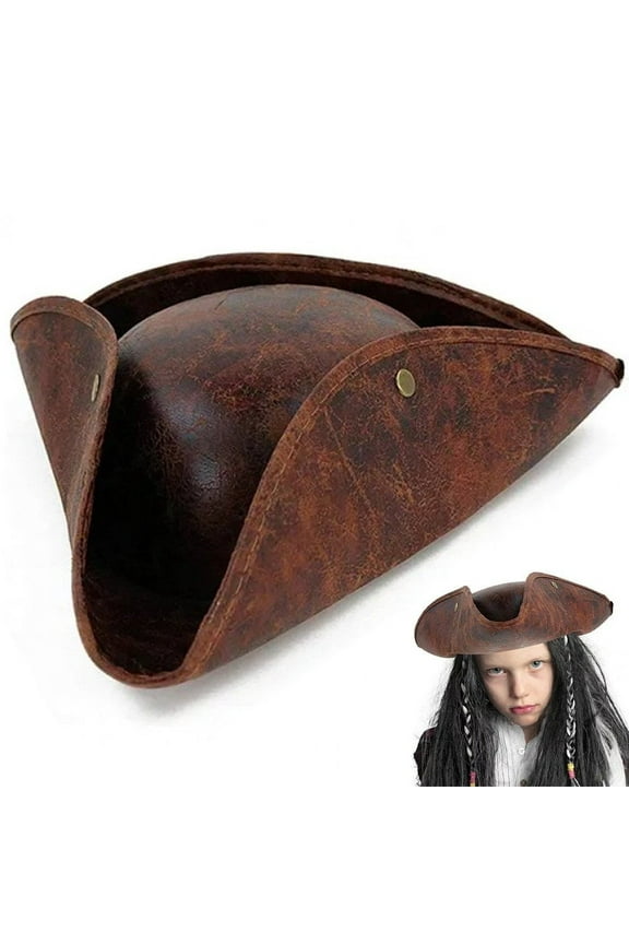 Pirate Hat for Adult Men Women Brown Leather Tricorn Hat for Party Accessories for Pirate Captain