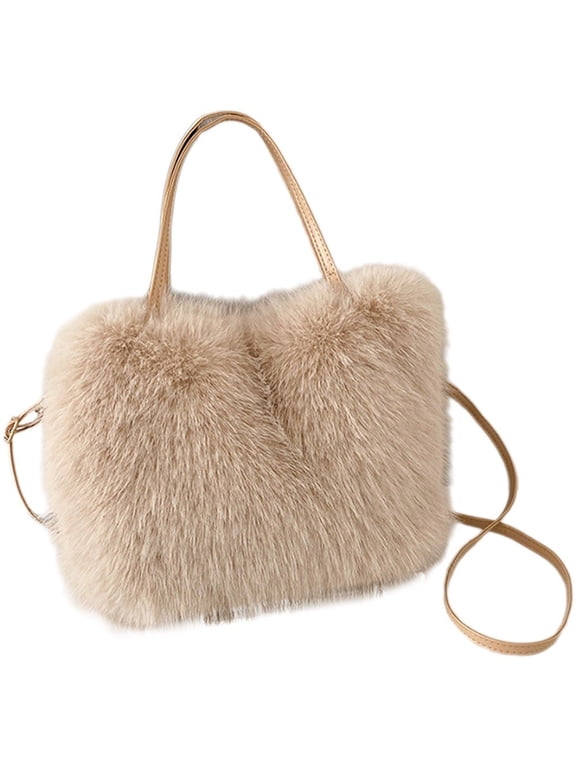 Plush Tote Handbag Soft Winter Crossbody Shoulder Bags Fluffy Handbag Casual Tote Messenger Bag for Shopping Travel