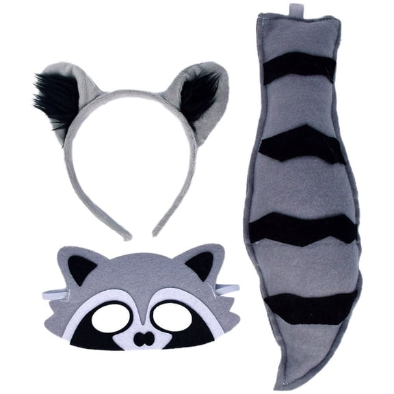 vlrwzc Raccoon Animal Set Raccoon Ears Headband Tail Mask Animal Theme Accessories For Halloween Party