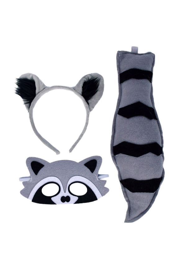 Raccoon Animal Set Raccoon Ears Headband Tail Mask Animal Theme Accessories For Halloween Party