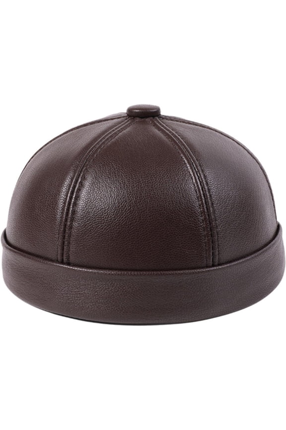 Real Leather Retro Hat Men's Genuine Leather Skullcap Rolled Cuff Brimless Caps Thin Round Caps Sheepskin Cap for Men