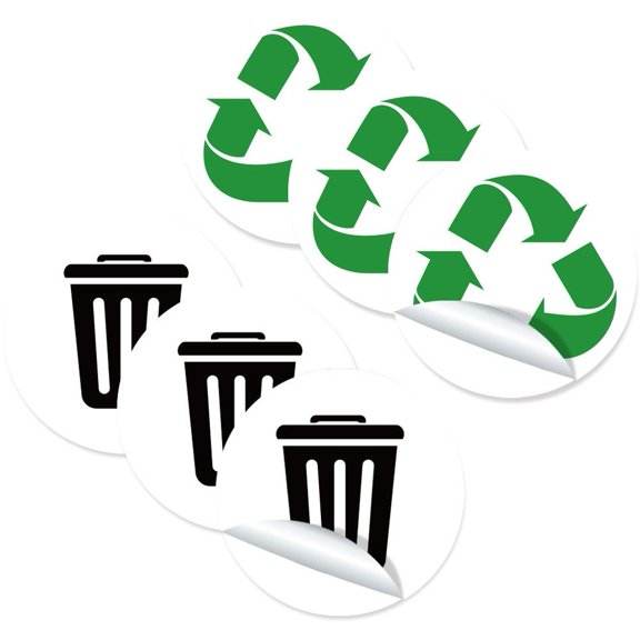 vlrwzc Recycle Sticker, 6 Pcs Self-Adhesive Recycle and Trash Bin Logo Stickers, Round Recycling Logo Sticker for Trash Can Recycle Bin Garbage Containers