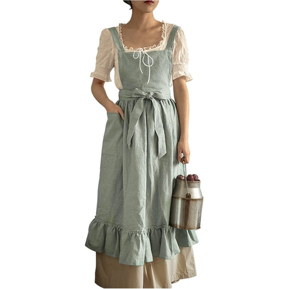 vlrwzc Retro Medieval Cotton Linen Cross Back Apron for Flower Shop Artist Gardening