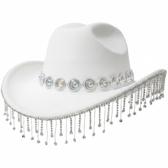 vlrwzc Rhinestone Fringe Western Cowboy Hat, Sparkling Cowgirl Hat for Festivals and Concerts