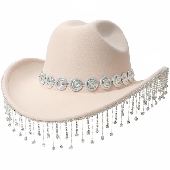 vlrwzc Rhinestone Fringe Western Cowboy Hat, Sparkling Cowgirl Hat for Festivals and Concerts