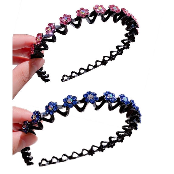 vlrwzc Rhinestone Headband, 2 Pcs Fashion Non-Slip Crystal Flower Elastic Wavy Hairbands Hair Hoop Hair Accessories for Women