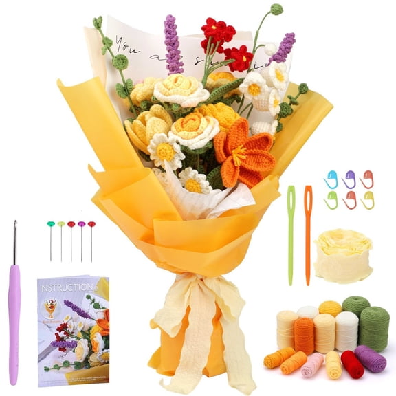 vlrwzc Rose Bouquet Beginner Crochet Kit with Step-by-Step Video Tutorials for Gifting