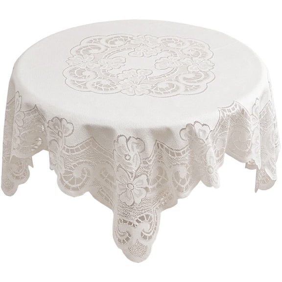 vlrwzc Round Lace Tablecloth, Vintage Floral Circle Overlay for Kitchen Coffee Wedding Dining Table, 90x90 cm