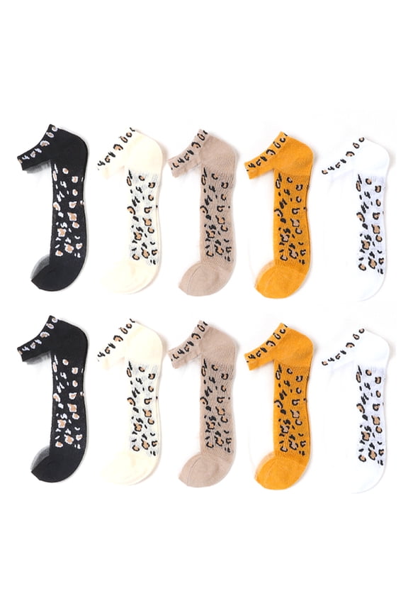 Sheer Ankle Socks 10paris Cute Ultra Thin Silk Short Socks Leopard Print Transparent Mesh Socks for Women Summer