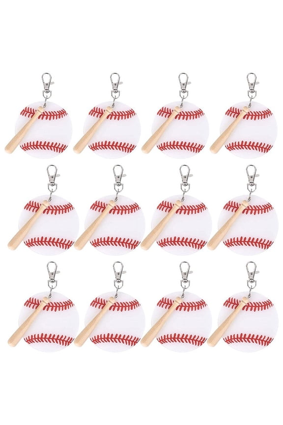 Softball Acrylic Keychain 12set Blanks Baseball Keychain Kit for DIY Baseball Party Favor Car Key Holder Athletes Souvenir