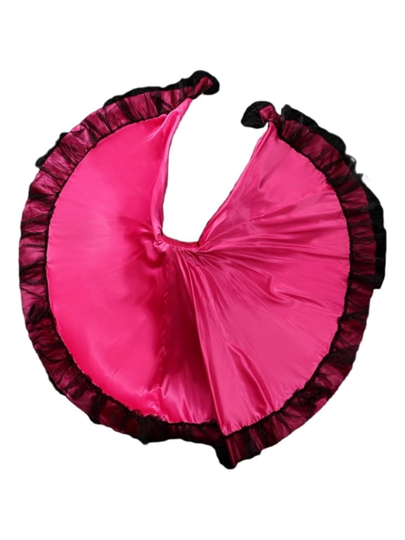 Spanish Flamenco Skirt With Lace Trim Dancing Skirt Belly Dancer for Mexican Folk Dance