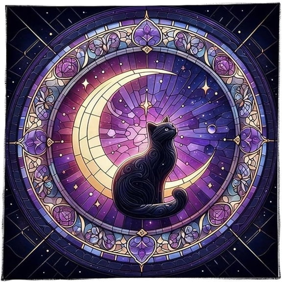 vlrwzc Square Plush Cat and Moon Tablecloth, Decorative Cover for Cards and Board Games, 75x75 cm