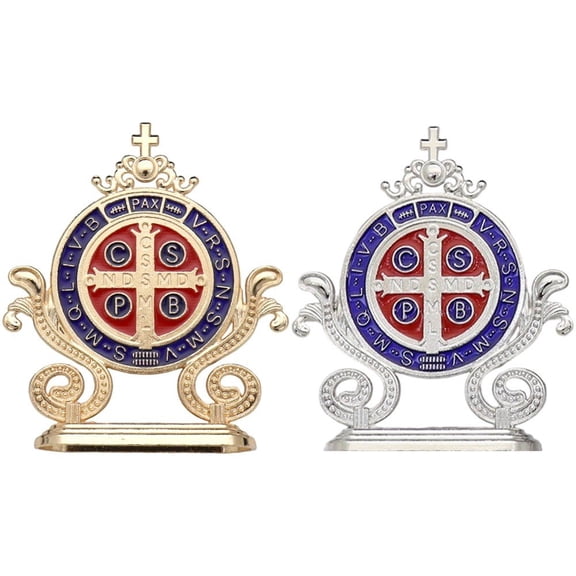 vlrwzc St. Benedict Cross Craft Ornament - Metal Saint Benedict Statue for Home Office Table Decoration, Catholic Religious Blessing Decor Gift