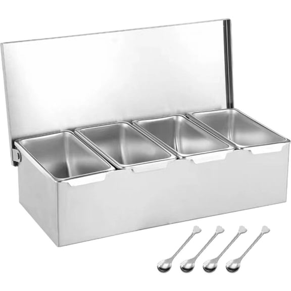 vlrwzc Stainless Steel 4 Section Ingredients Box Salt Sugar Cheese Sauce Box Seasoning Box Spice Jar Baking Tool Snack Storage Box