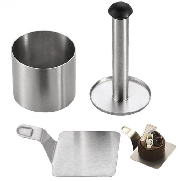 vlrwzc Stainless Steel Mousse Moulds, Cooking Rings Set with Pusher, Multishape Dessert Rings Non-Stick Baking Tools Circle Cake Molds
