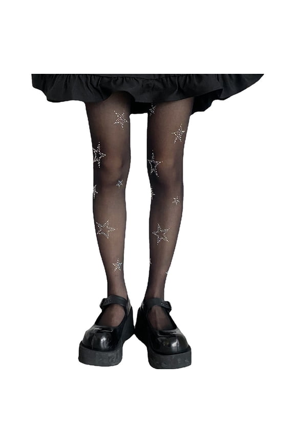 Star Diamond Rhinestone Sexy Women Tights Mesh Fishnet Pantyhose Thigh High Stockings Anti-hook JK Lolita Kawaii Tight