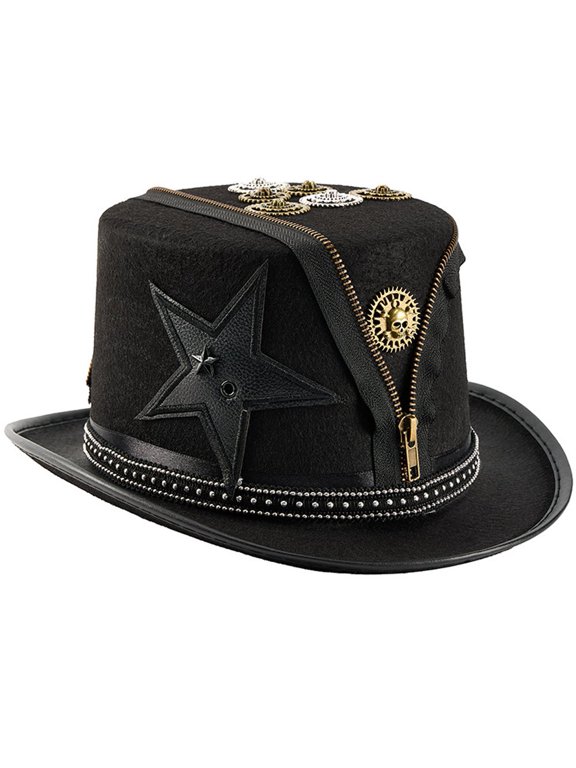 Steampunk Top Hat with Gears Zipper Retro Heavy Duty Rivet High Hat Gothic Headgear Halloween Party Accessories