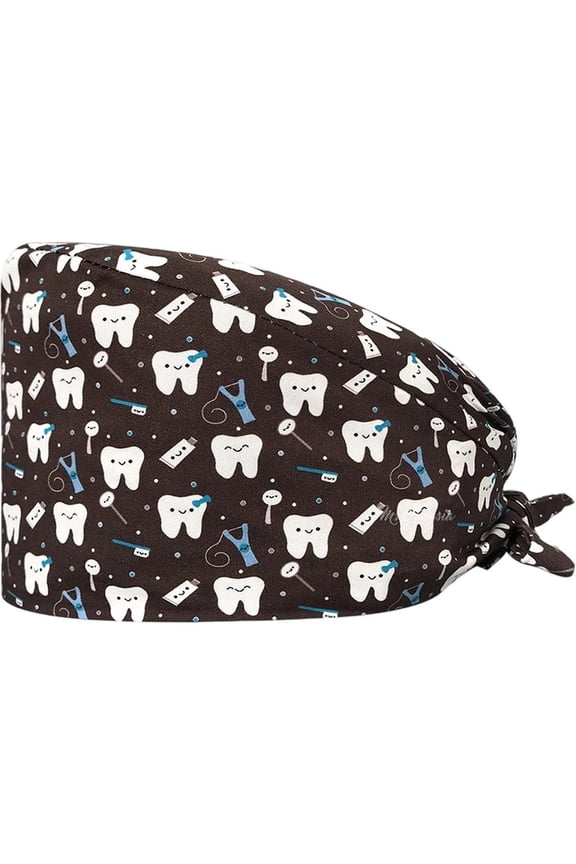 Surgical Cap Cartoon Printed Bouffant Turban Cap, Adjustable Cotton Working Hat, Medical Scrub Caps Tie Back Head Cover Unisex