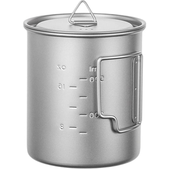 vlrwzc Titanium Camping Mugs, Ultralight 750ml Titanium Pot, Camping Titanium Coffee Cup with Lid, Foldable Handle for Camping, Hiking, Traveling and Backpacking