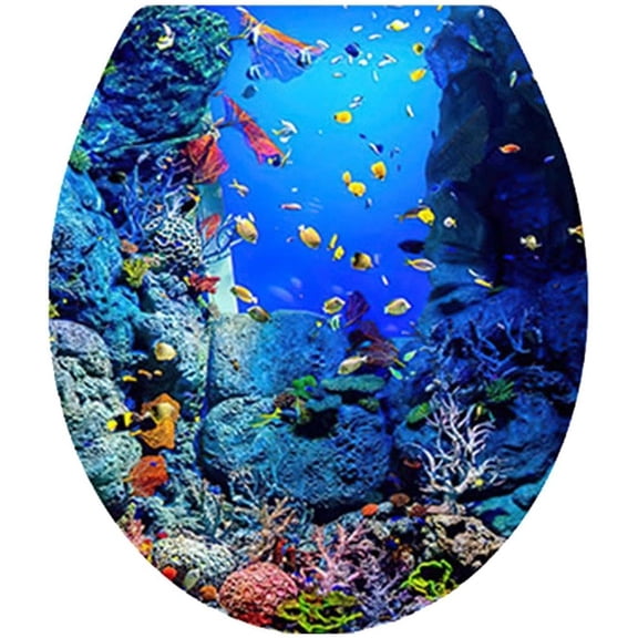 vlrwzc Toilet Lid Sticker Sea World Pattern Sticker Toilet Seat Cover Decal Self Adhesive Bathroom Decor for Home Living Room