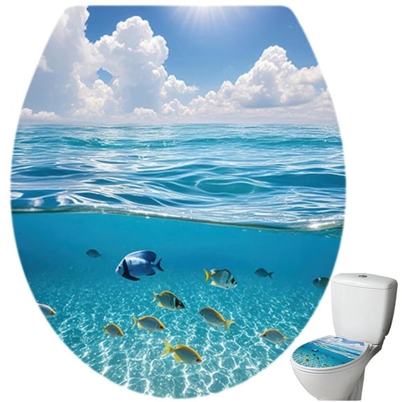 vlrwzc Toilet Seat Wall Sticker Sea World Pattern Sticker Toilet Seat Cover Decal Waterproof Toilet Lid Tank Seat Decals Bathroom Decor