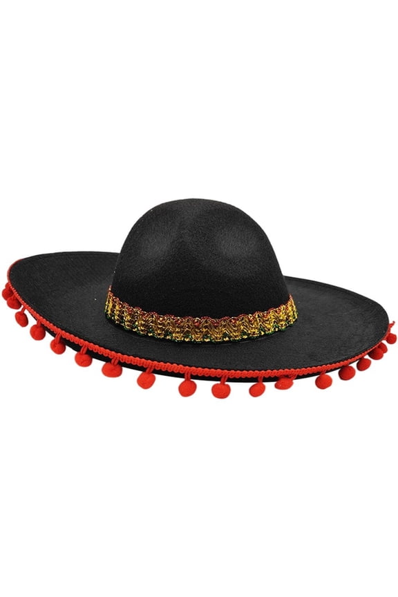 Unisex Adult Mexican Sombrero Hat - Wide Brimmed with Pom Pom Edging, Felt Spanish Hat Matador Hat Festival Party Hat