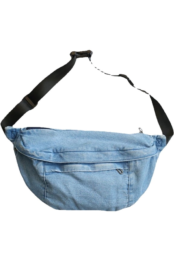Unisex Crossbody Bag Denim Chest Bag Large Capacity Messenger Bag Fashion Shoulder Bag Adjustable Sling Bag