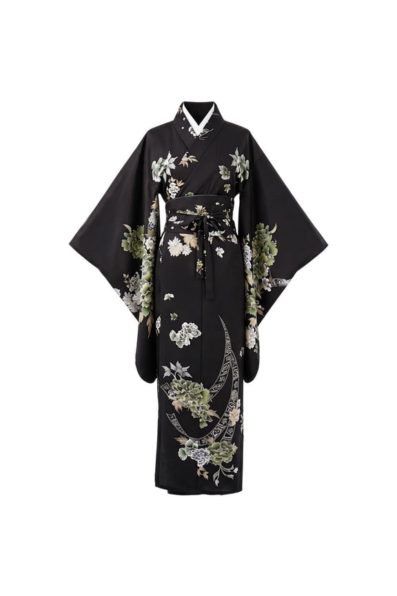 Women Kimono Robes Yukata with Obi– Kimono Dress Japanese, Traditional Satin Robe for Party Theme Night