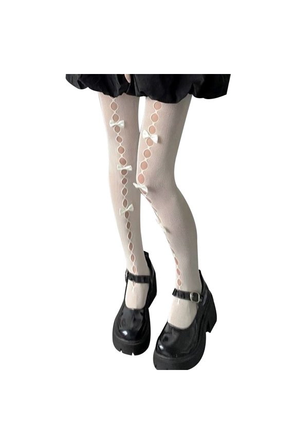 Women Lolita Fishnet Stockings 1 Pair Bowknot Lace Hollow Out Pantyhose Fishnet Kawaii Tights Stockings for Ladies