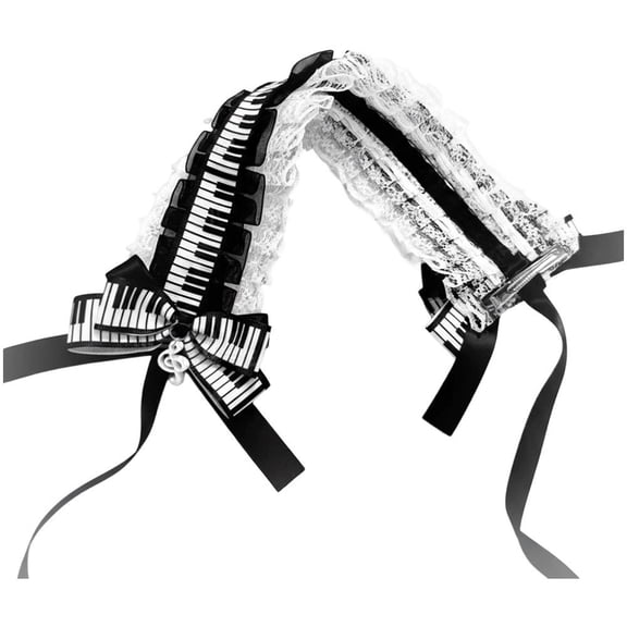 vlrwzc Women's Japanese Gothic Lolita Harajuku Headband Piano Note Ruffled Floral Lace Bow Hair Bands Elegant Kawaii Headwear Fashion Accessory