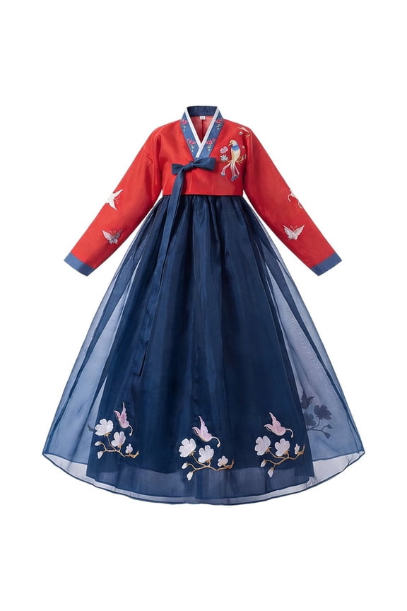 Women's Korean Traditional Hanbok Dress Floral Embroidery Cultural Costume