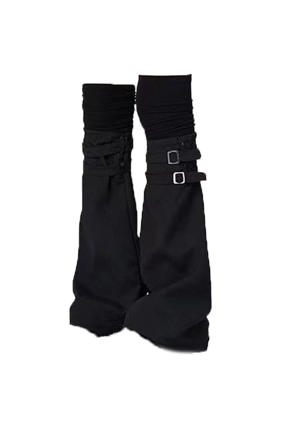 Women's Leg Warmers Leather Buckle Horn High Tube Knee Over Socks Keep Warm Leg Warmers Punk Style Long Knee Leg Sleeve for Women