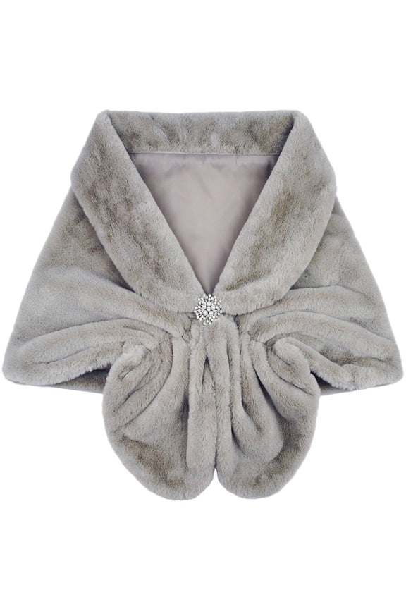 Women's Shawl Wrap Stole with Faux Pearl Rhinestone Brooch Pin, Bridal Long Shrug Cape Winter Warm Scarf Wrap for Wedding Party