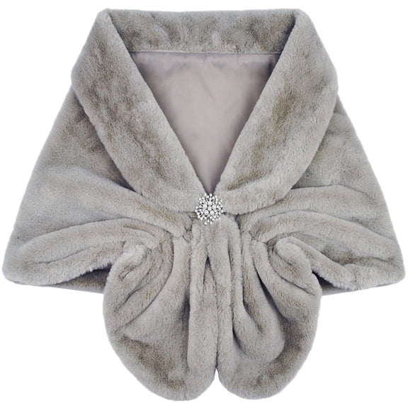 vlrwzc Women's Shawl Wrap Stole with Faux Pearl Rhinestone Brooch Pin, Bridal Long Shrug Cape Winter Warm Scarf Wrap for Wedding Party