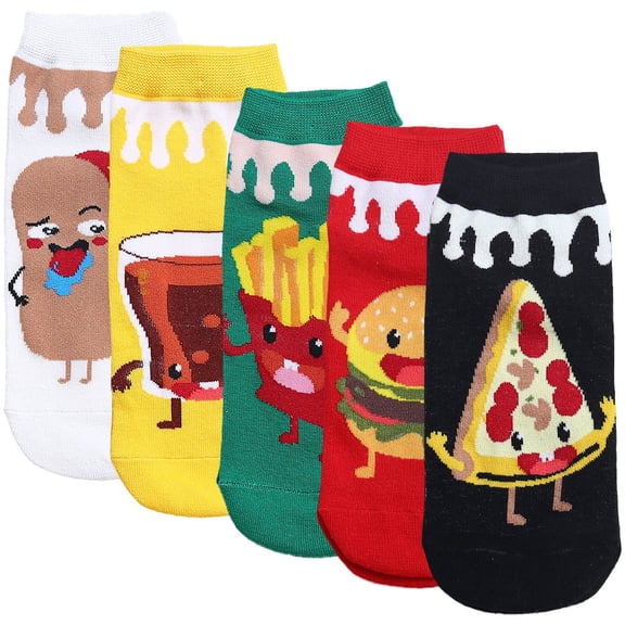 vlrwzc Womens Cartoon Odd Novelty Socks 5 Pair Fast Food Socks Funny Casual Combed Cotton Socks Packs Gifts EU 34-4