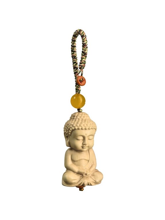 Wood Carving Buddhism Statue Pendant Keychain Chinese Guan Kwan Yin Buddha Figurine Lucky Feng Shui Protection Hanging Pendant Bag Charm