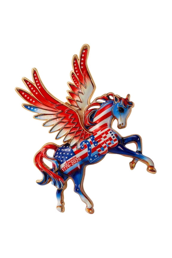 independence Day Horse Brooch USA Flag Print Flying Horse Pin Animal Lapel Pin for Dresses Scarves Bags Accessories