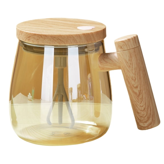 vnanda Automatic Mixing Cup Multifunctional Electric Coffee Stirring Cup with Wooden Handle Lid Automatic Self-stirring Mug for Kitchen Supplies Automatic