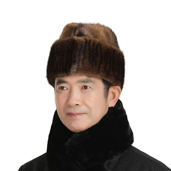 vnanda Cold Weather Hat Men Winter Solid Color Imitation Fur Hat Thickened Warm Plush Hat for Coldproof Windproof Outdoor Fashion Accessories Men Winter Hat