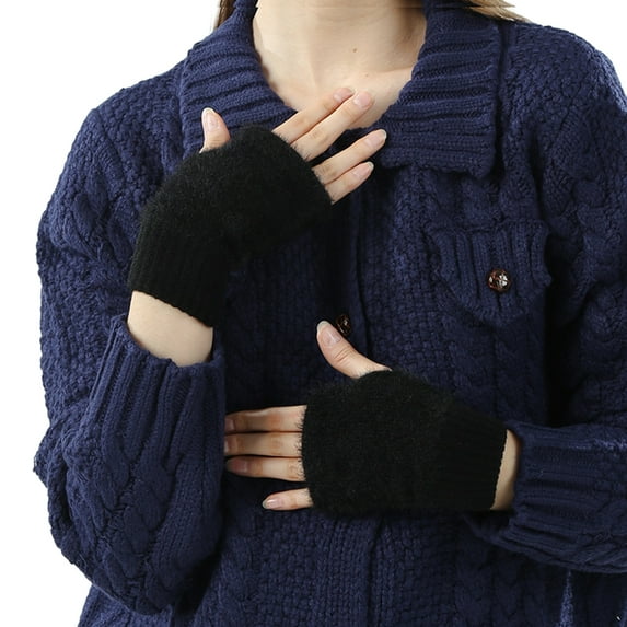 vnanda Comfortable Winter Gloves Women Winter Solid Color Plush Warm Gloves Fingerless Outdoor Warm Stretchy Furry Mittens