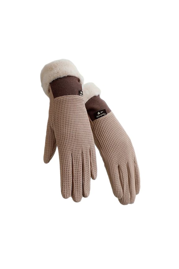 Cozy Fleece lined Winter Gloves 1 Pair Winter Waffle Plaid Texture Thickened Gloves Fleece Lining Logo Print Riding Driving Running