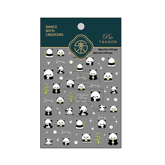 vnanda Cute Nail Art Sticker Cartoon Panda Nail Art Sticker Waterproof Pet Self-adhesive Fake Nail Decoration Decal for Women Girls Long-lasting Easy