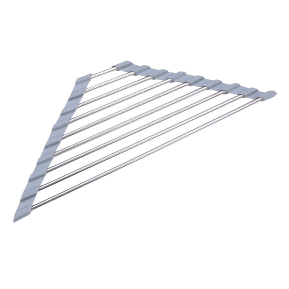 vnanda Dish Drying Rack Stainless Steel Roll-up Dish Drying Rack Space-saving Over Sink Organizer Foldable Easy to Clean Kitchen Sink Corner Drainer Storage