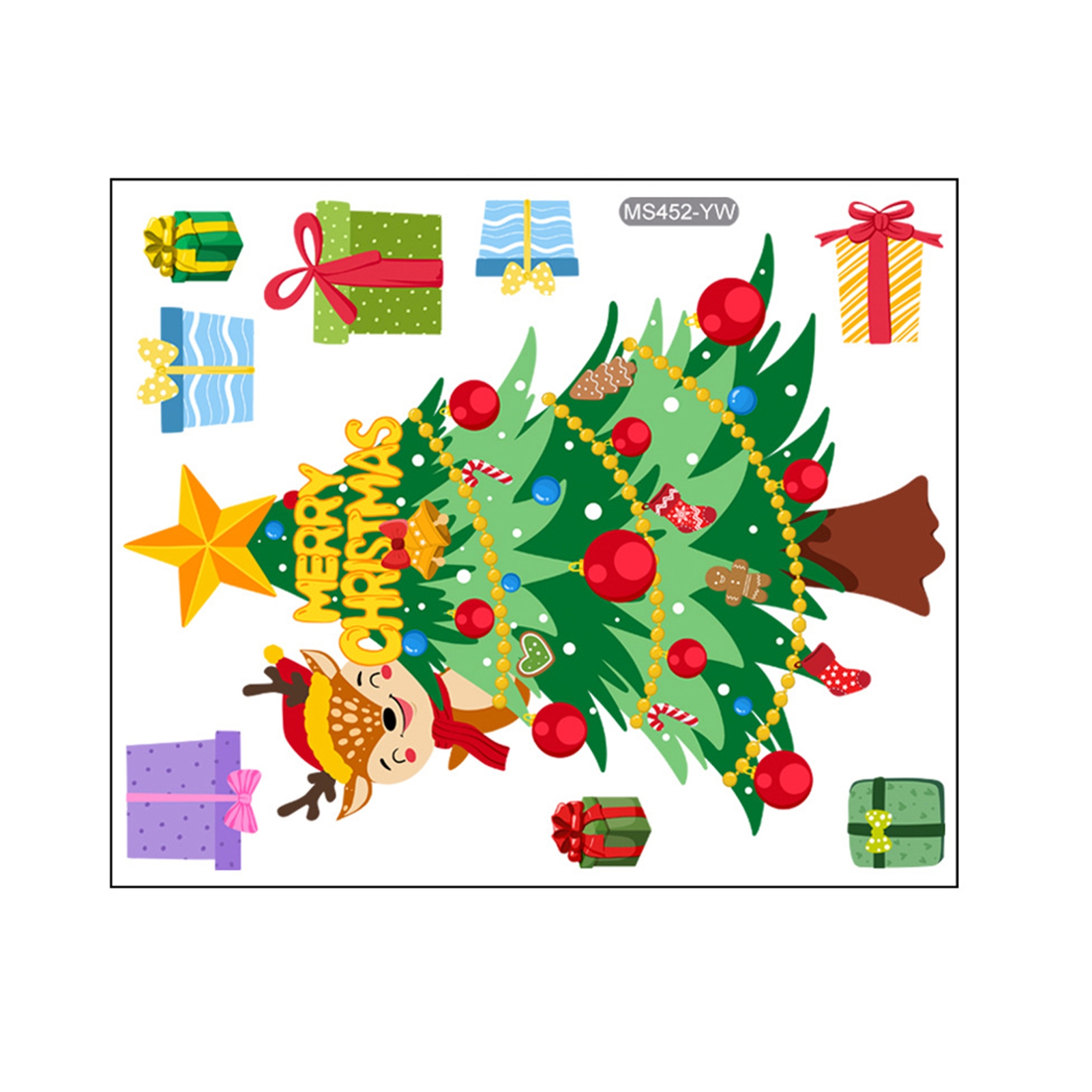 vnanda Festive Patterned Toilet Decorations Christmas Tree Elk Gift Box Pattern Toilet Stickers
